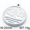 Silver stainless steel Tree of Life pendant, round shape, 25mm width and 10g weight - Steel Round Wave Texture Tree of Life (KLJ5810-Z)