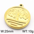 Golden stainless steel Tree of Life pendant, 25mm round embossed jewelry charm, 10g weight - Gold Round Wave Texture Tree of Life (KLJ5811-Z)