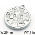 Silver stainless steel Tree of Life round pendant, 25mm width and 11g weight variant - Steel Round Floral Embossed (KLJ5814-Z)