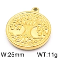 Golden Tree of Life round pendant in 25mm size with embossed vintage metal design - Gold Round Detailed Tree of Life (KLJ5821-Z)