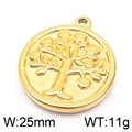 Golden round Tree of Life pendant in embossed stainless steel, 25mm width and 11g weight - Gold Tree of Life Fine Texture (KLJ5827-Z)