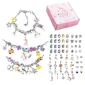 Detail of DIY ocean-themed charm bracelet kit with silver chains and unicorn gift box - Multicolor
