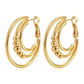 Polished 18K gold-plated triple-layer hoop earrings with metallic bead accents - Three-in-one Beaded Hoop Earrings Gold