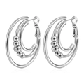 Three-layer stainless steel hoop earrings with beads and polished silver finish - Three-in-one Beaded Hoop Earrings Steel Color