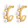 Pendientes de aro en acero inoxidable chapado en oro 18K con perlas de estilo vintage - Dorado