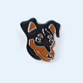 Detailed view of a cute cartoon dog enamel pin made of zinc alloy with black and brown colors - 1-Black & Brown Manchester Terrier