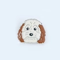 Detailed close-up of a cute cartoon puppy enamel pin with white and brown enamel finish - 5-Cream & Dark Brown Hound