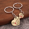 Vintage bronze couple heart and key keychain set with I Love You engraving - Antique Bronze