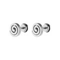 Macro shot of silver titanium steel earrings featuring a unique spiral geometric design - Silver (Single Piece)