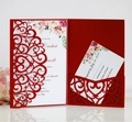 Elegant red laser-cut wedding invitation set with floral patterns and response cards - Pearlescent Red