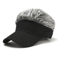 Dettaglio del cappellino nero con parrucca grigia sintetica per un look creativo - Taglia unica / Nero e Grigio