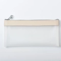 Minimalist large transparent pencil case with beige leather trim and silver zipper - Off White