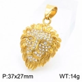 Pendentif tête de lion plaqué or avec strass brillants, taille 37x27mm et poids 14g - Style Yeux Blancs (KP130382-MZOZ) / Pendentif Uniquement