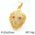 Pendentif tête de lion doré avec cristaux blancs et rouges, taille 37x27mm - Style Yeux Rouges (KP130383-MZOZ) / Pendentif Uniquement