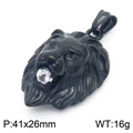 Titanium steel black lion head pendant with zircon, size 41x26mm and weight 16g - Black Color Pendant (KP100251)