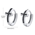 Minimalist silver cross hoop earrings for men and women with detailed size measurements - Cross Hoop Earring (KE112126-WGSF)