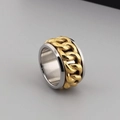 Anello rotante da uomo in acciaio inossidabile con catena cubana dorata su fascia argento - US 7 / Anello Girevole a Catena Cubana Bicolore (D款间金色KR92898-K)