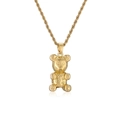 Collier ours plaqué or avec symboles en relief et chaîne corde sur fond blanc neutre - Or Gravé (Chaîne Torsadée)