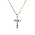 Collana a croce in oro con zirconi colorati a forma di cuore e catena a onde - Croce Fantasy in Pietra Ovale (CN001964YH)