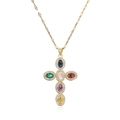 Collana a croce dorata con gemme ovali colorate e zirconi a pavé scintillanti - Croce di Giunzione in Pietre Preziose Colorate (CN001962CX)