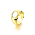 Adjustable wide band gold plated ring featuring a polished oval white opal stone - Ring (KR107887-WGSA)