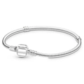Classic silver snake chain bracelet with a barrel clasp on a plain white background - 16cm / Silver