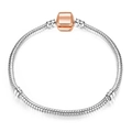 Silver snake chain bracelet featuring a contrasting rose gold barrel clasp closure - Silver/Rose (Rose Clasp)