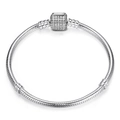 Classic silver snake chain bracelet featuring a sparkling pave square clasp for women - Matte Silver