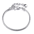 Classic silver snake chain bracelet with heart charm and adjustable lobster clasp - Silver Lobster Clasp