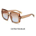 Square fashion sunglasses with tea brown frame and blue gradient lenses for women - Tea Frame Tea Blue Lens