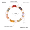 Detail showing freshwater pearl and natural stone titanium steel bracelet specifications - Freshwater Pearl Multi-color Natural Stone (E064)