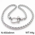 Zilveren roestvrijstalen hiphop-ketting met vierkante schakels en een hoefijzer sluiting - Ketting / 450x6mm / Zilver (KN28453-K)