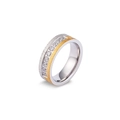 Anello in acciaio al titanio spazzolato bicolore oro e argento con diamanti incastonati - US 5 / Modello da Donna (KR44843-K)