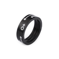 Minimalist black stainless steel ring with white geometric symbols for couples in matte finish - US 10 / Women's Style (KR47870-K)