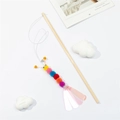 Interactive cat wand toy with colorful pompom caterpillar and natural wooden stick - Sequin Insect Style (B)