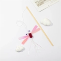 Interative dragonfly cat wand toy with pink wings, a bell, and tinsel tassels - Sequin Insect Style (A)