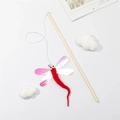 Interactive dragonfly cat wand toy with a wooden handle, red plush body, and bell - Sequin Insect Style (D)