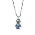 Rainbow astronaut pendant necklace with silver box chain for hip-hop couple style - 70cm Steel Chain / Iridescent