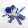 Detailaufnahme des blauen Sicherheits-Schlüsselanhänger-Sets mit Alarm und Pompon-Anhänger - 14-Blau Einfarbig