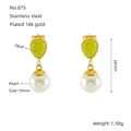 Minimalistische Edelstahl-Ohrringe mit Katzenaugenstein und 10mm weißer Perle Variante - Perle 10mm/Gesamtlänge 26mm / Gold