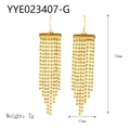 Elegant 18K gold plated stainless steel tassel earrings featuring V-shaped bead chains - Gold (YYE023407-G)