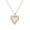 Elegant gold hollow heart necklace with clear cubic zirconia on minimalist link chain - Asymmetric Streamlined Hollow Heart