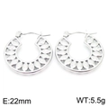 Silver stainless steel hollow leaf earrings with 22mm diameter and leaf texture - Steel