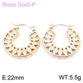 Hollow leaf pattern round hoop earrings in rose gold finish for women, 22mm size - Rose Gold (KE104083-LM)