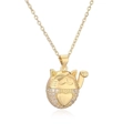 Gold plated lucky cat pendant necklace with zircon stones on white background - Gold Lucky Cat