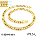 Collar de cadena Cuban link de 8 mm en oro con acabados brillantes y cepillados de 18K - 450*8mm / Brillante/Cepillado (KN225323-Z) / Dorado