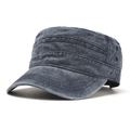 Distressed washed cotton flat top military cap for men with metal eyelet side details - One Size / Navy Blue