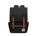 Retro black canvas outdoor travel backpack with brown leather straps and metal buckles - 14" / Black