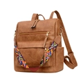 Sac à dos en cuir PU marron avec bandoulière brodée ethnique et détails dorés - Grand / Marron Jaune