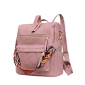 Pink frosted PU leather backpack with colorful ethnic geometric embroidery strap - Large / Pink